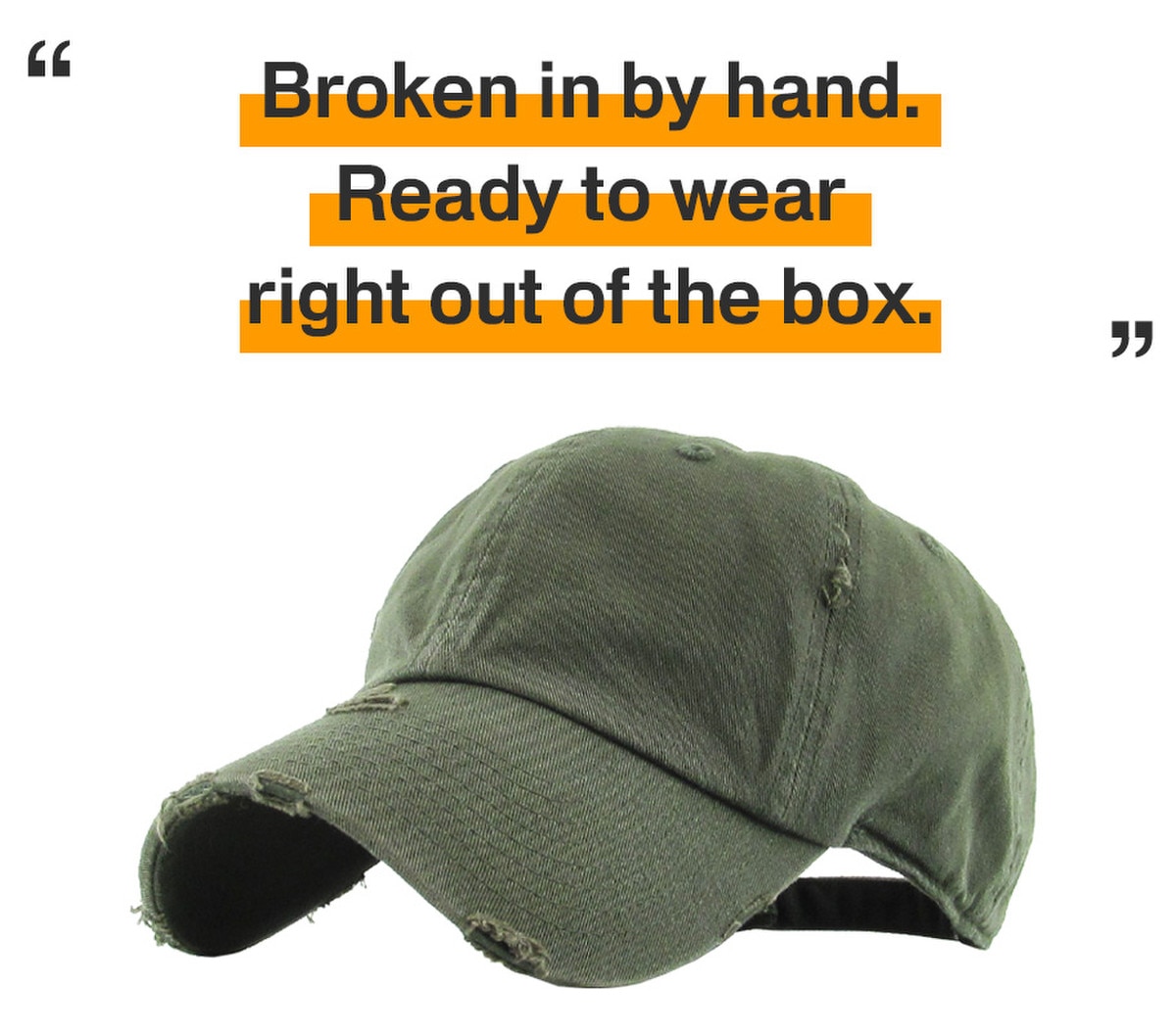Olive Distressed Vintage Baseball Cap Front Side View